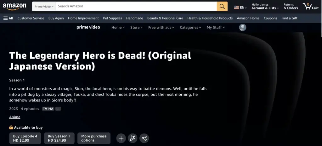 The Legendary Hero is Dead! (Original Japanese Version) at Amazon Prime Video