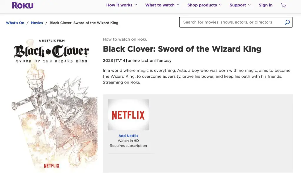 Black Clover: Sword of the Wizard King, at Roku