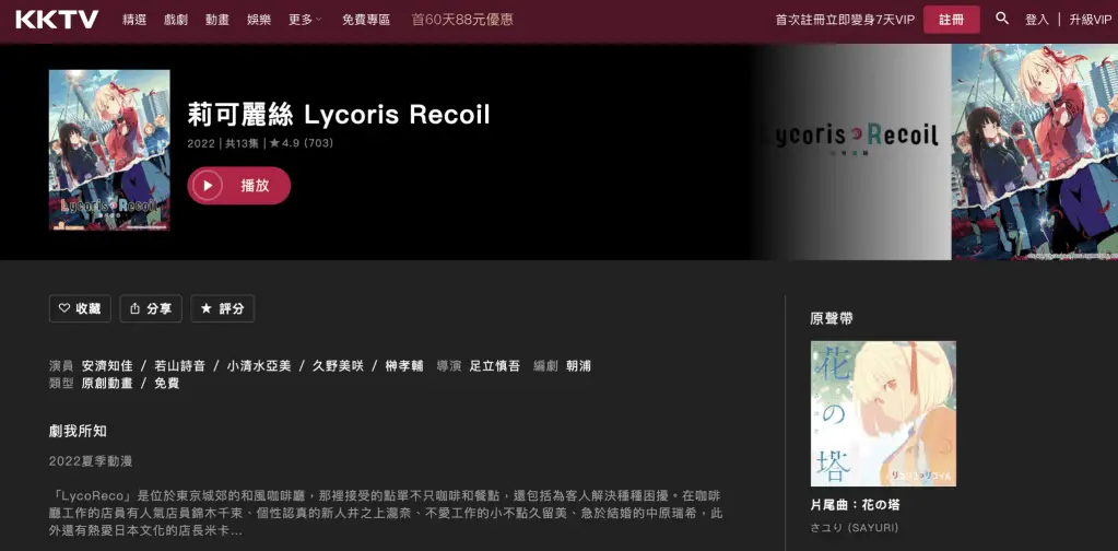 Lycoris Recoil at KKTV (Taiwan)