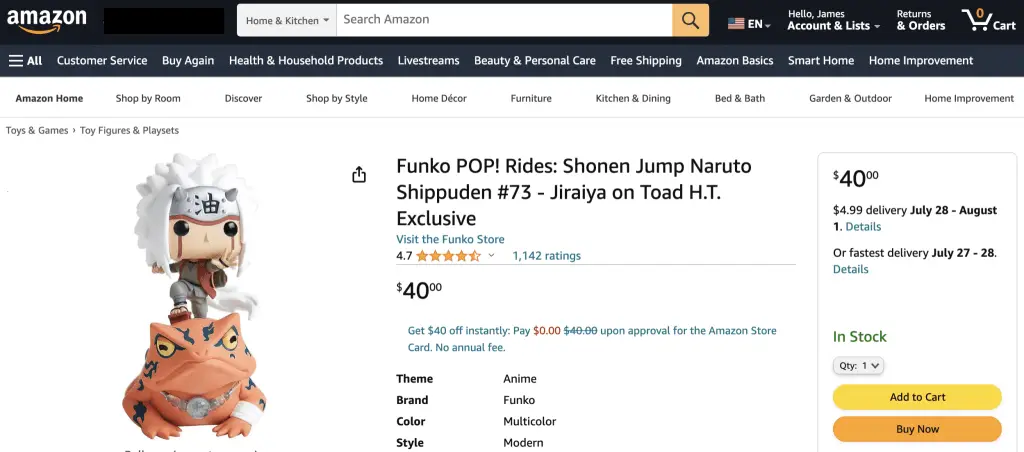 Jiraiya (Naruto) Funko Pop figurine at Amazon