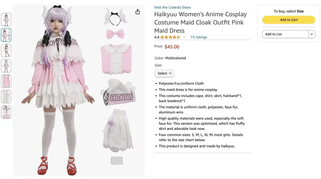 Kanna Kamui (Miss Kobayashi's Dragon Maid) cosplay at Amazon