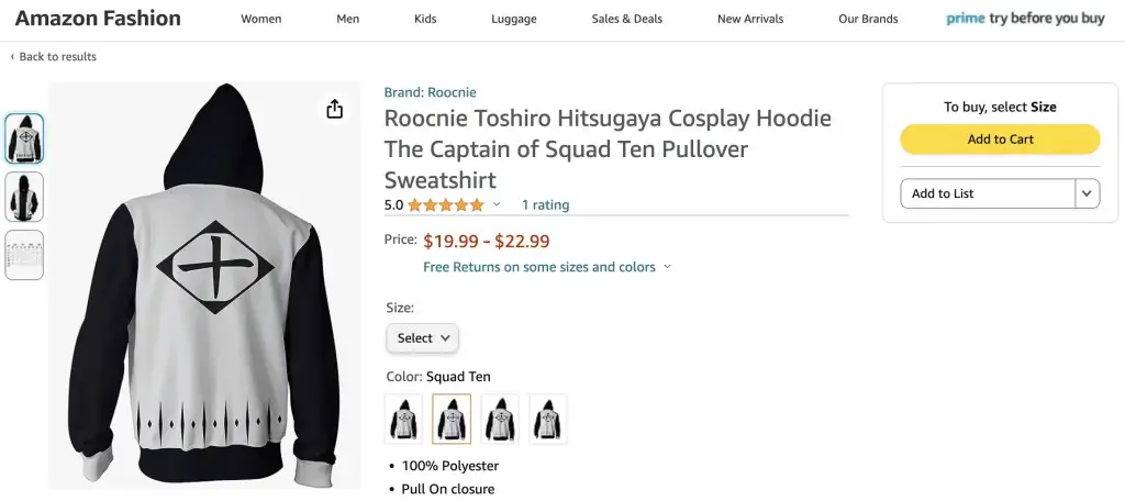 Squad 10 (Bleach) hoodie at Amazon.