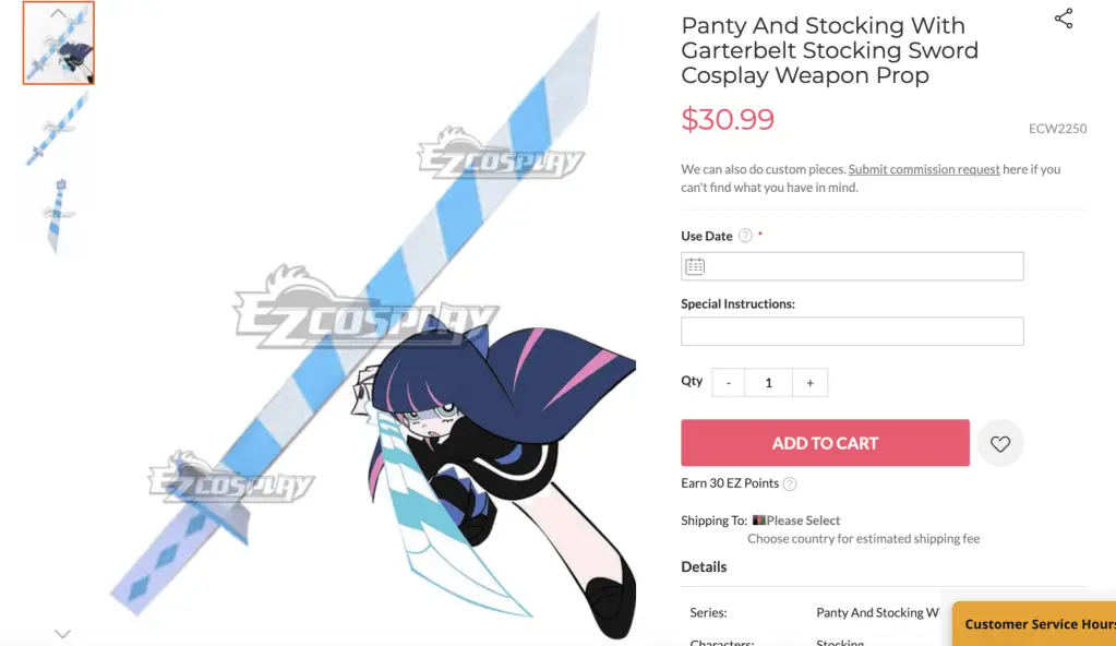 Stocking's katanas, Stripes I and II, from Panty and Stocking with Garterbelt, as seen at EZ Cosplay.