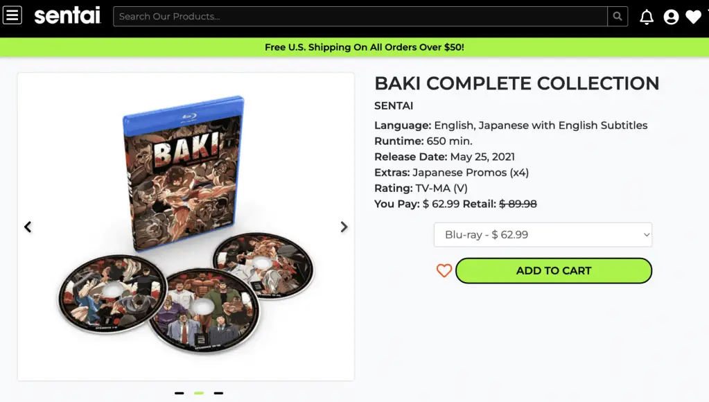 Baki anime (2018) Blu-ray discs at Sentai Filmworks