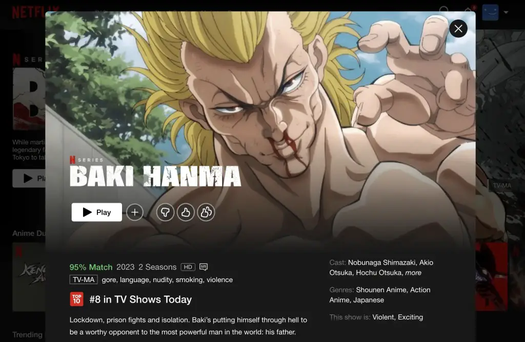 Baki Hanma anime series (2021-2023) at Netflix