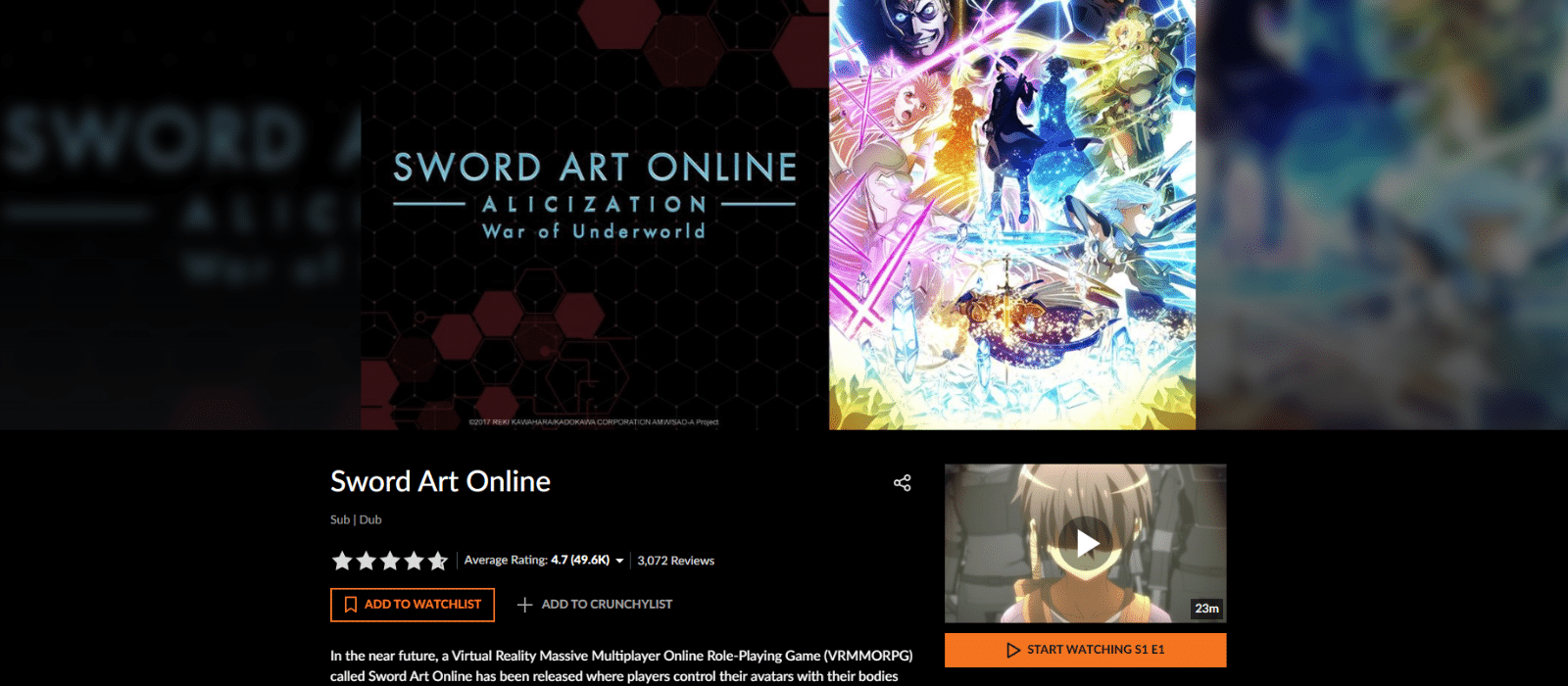 where to watch sword art online