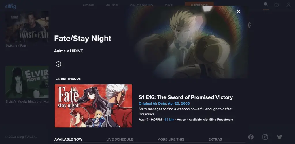 Fate/ stay night at Sling Freestream