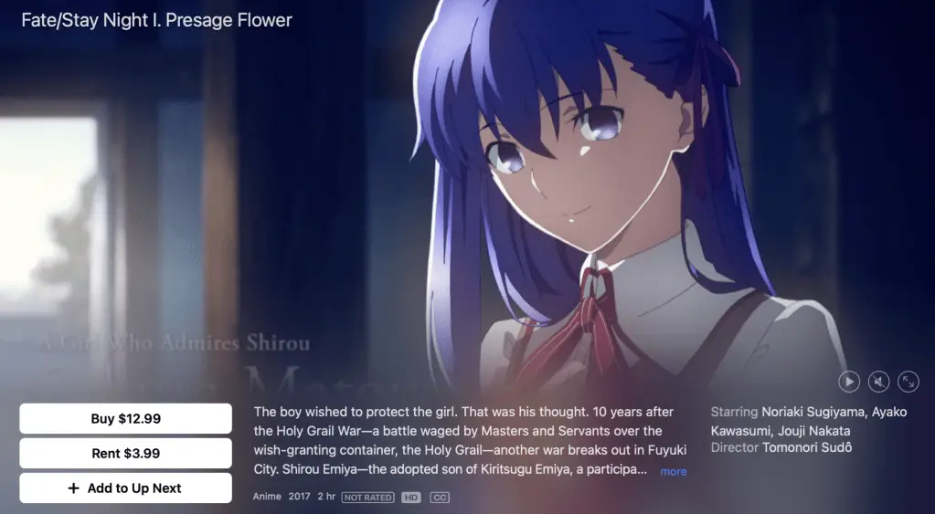 Fate/ stay night: Heaven's Feel at Apple TV