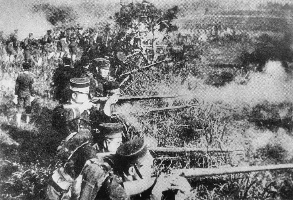 Public domain photo of Imperial Japanese soldiers during the First Sino-Japanese War. From Wikimedia Commons, original source: "Bakumatsu Meiji no Shashin" by Ozawa Kenshin