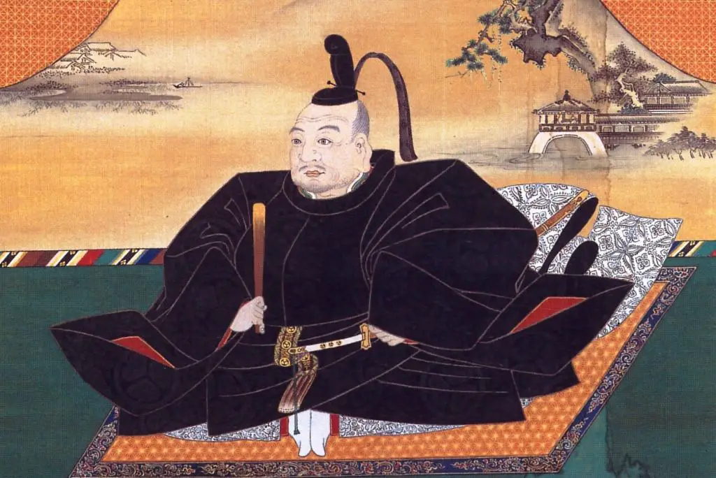 Cropped, public domain art. Portion of a portrait of Tokugawa Ieyasu by Kano Tan'yu. From Wikimedia Commons. 