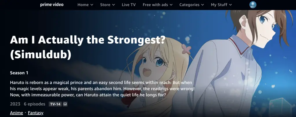 Am I Actually the Strongest (Simuldub) at Amazon Prime Video