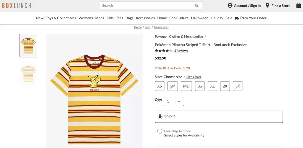 Striped shirt with Pikachu at BoxLunch