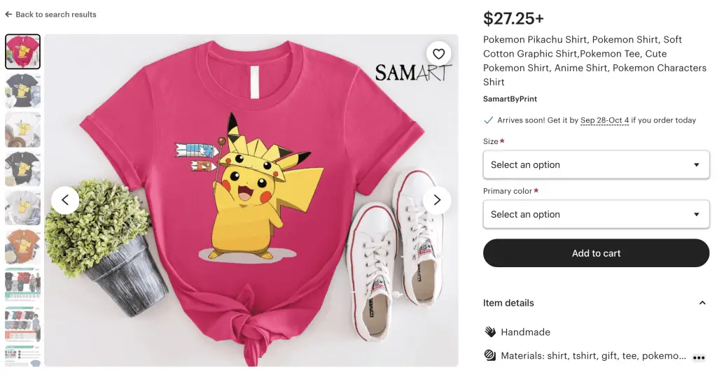 Pikachu koinobori shirt at Etsy