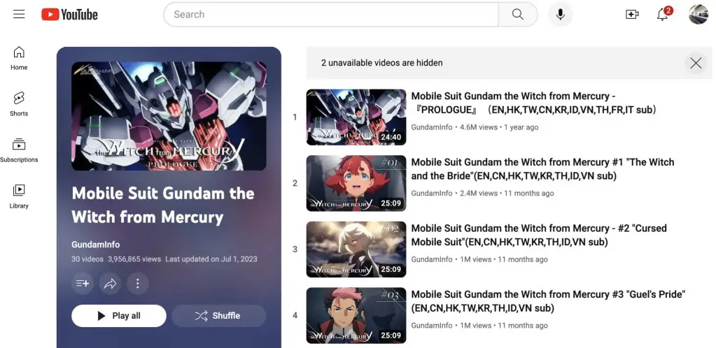 Mobile Suit Gundam: The Witch from Mercury at GundamInfo channel at YouTube
