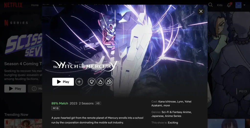 Mobile Suit Gundam: The Witch from Mercury at Netflix Singapore