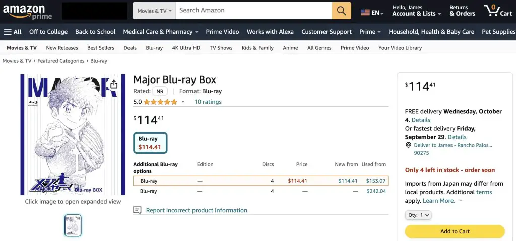 Major (anime series) Blu-ray box at Amazon
