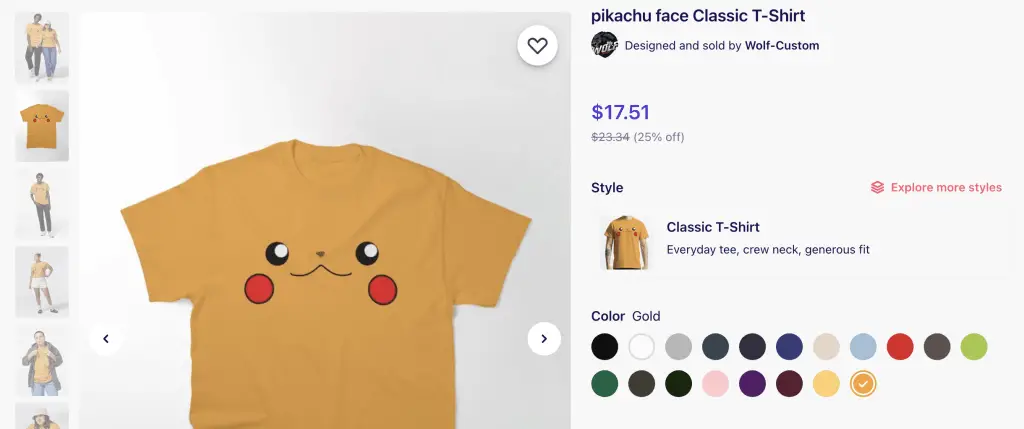 Pikachu face shirt at Redbubble