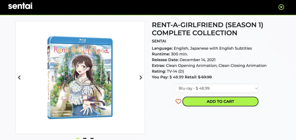 Rent-A-Girlfriend Blu-ray at Sentai Filmworks