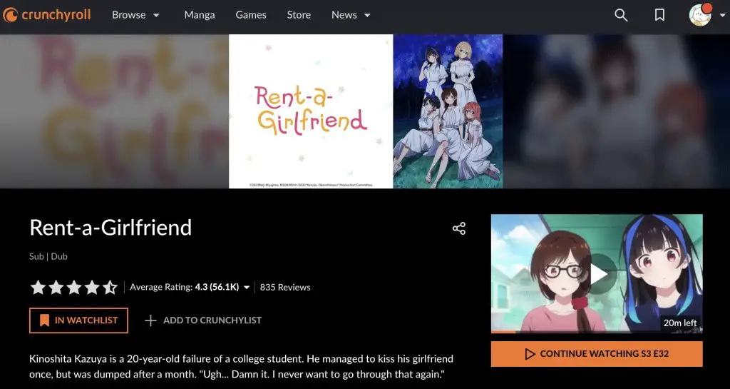 Rent-A-Girlfriend at Crunchyroll