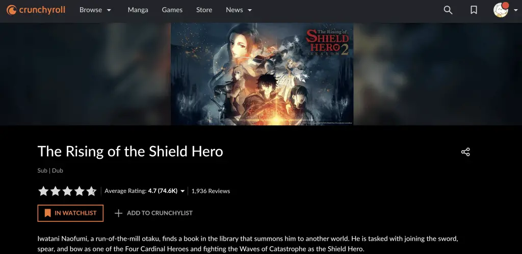 The Rising of the Shield Hero at Crunchyroll