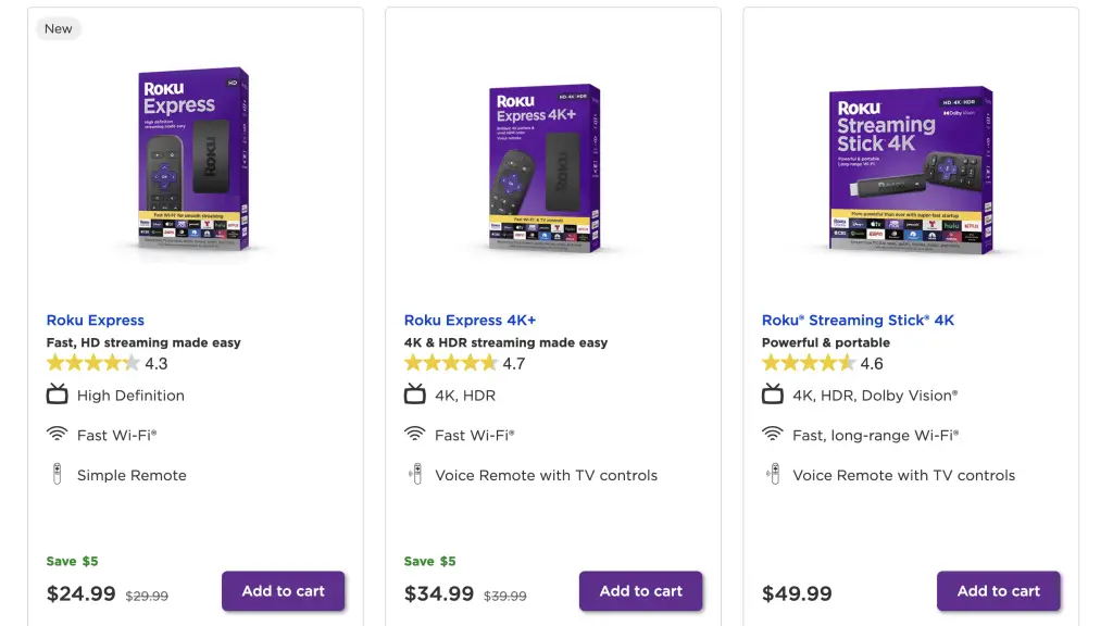 Roku devices at the Roku website