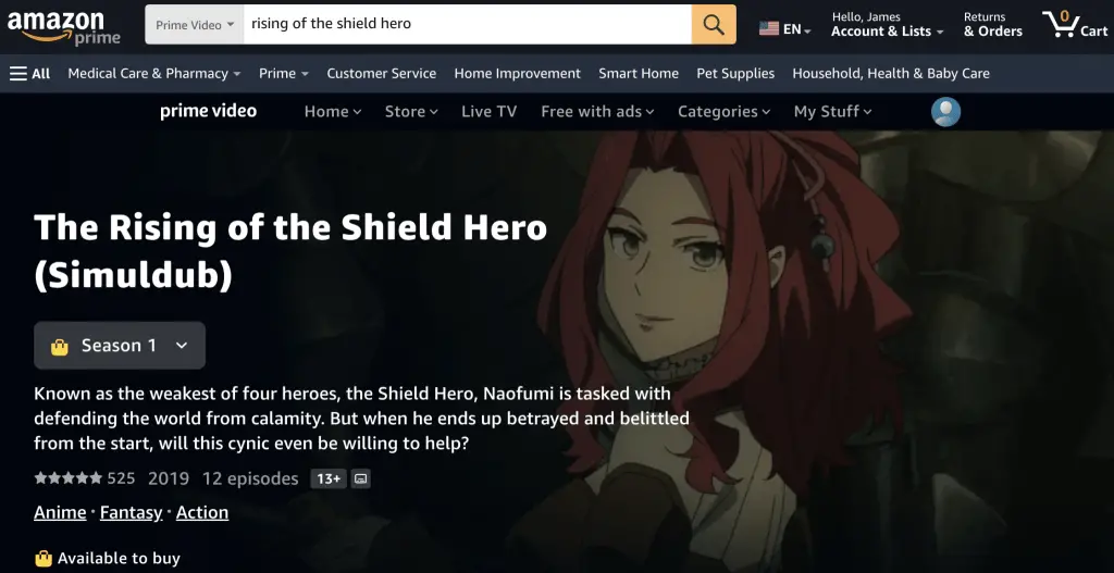 The Rising of the Shield Hero (Simuldub) at Amazon Prime Video