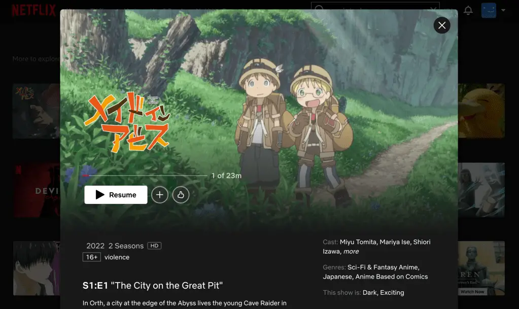 Made in Abyss at Netflix Japan.