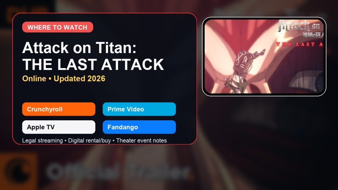 Where to watch Attack on Titan THE LAST ATTACK online updated 2026 featured image