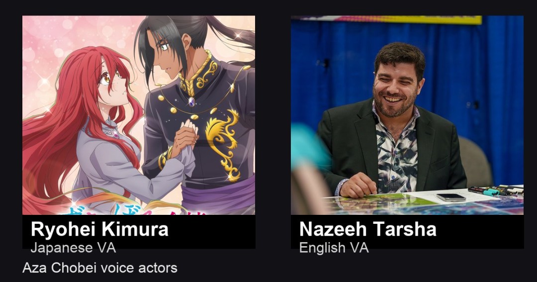 Aza Chobei voice actors: Ryohei Kimura and Nazeeh Tarsha