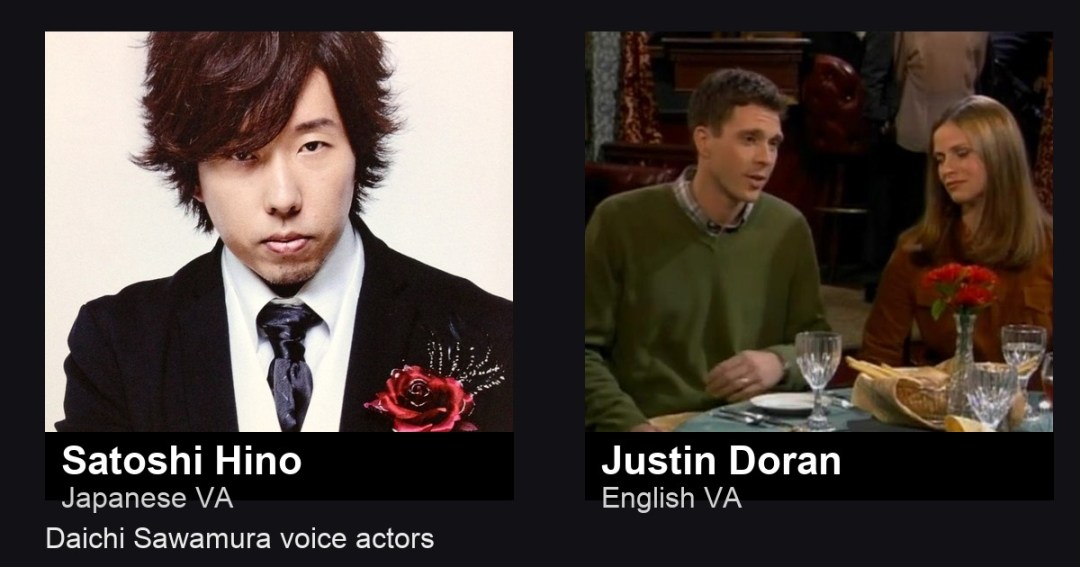 Daichi Sawamura voice actors: Satoshi Hino and Justin Doran