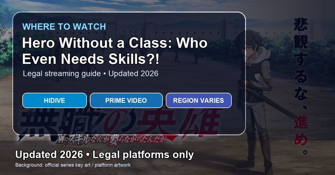 Where to watch Hero Without a Class: Who Even Needs Skills?! online updated 2026 featured image